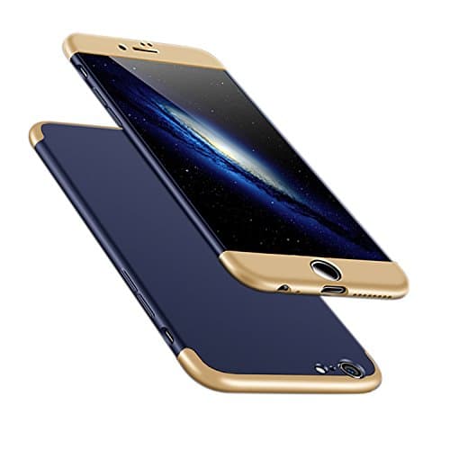 iPhone 6 Plus Case, iPhone 6s Plus Case, Ultra-Thin PC Hard Shockproof 3 in 1 Velvet Touch Fingerprint-Proof Anti-Slip Anti-Marks Cover for iPhone 6/6s Plus 5.5inch Gold+Blue