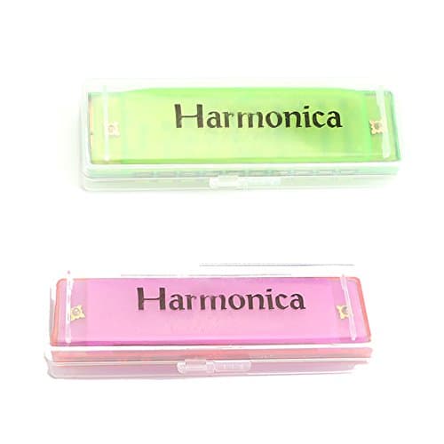 Kids Harmonica, 2 PCS Translucent Harmonica with Case 10 Holes Diatonic Bules Children Harmonica (Pink and Green)