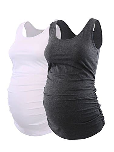 Kalayo Womens Maternity Tank Top Basic Sleeveless Solid Side Ruched Pregnant Shirts Mama ClothesWhite Dark GreySmall