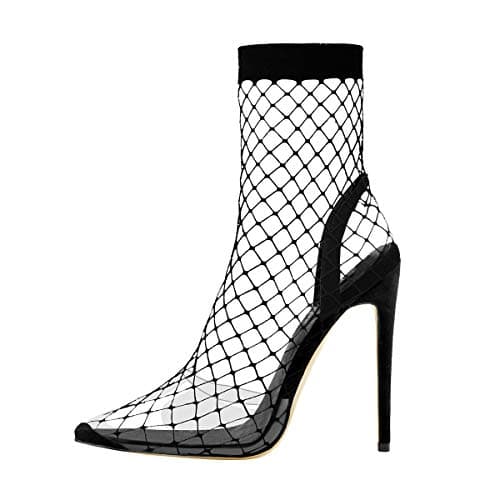 Onlymaker Clear Fishnet Stocking Pointed High Heels Sandals