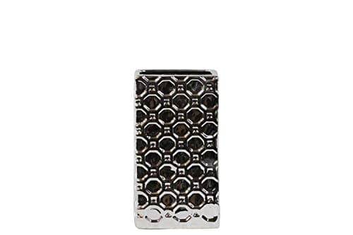 UTC14843 Porcelain Narrow Rectangular Vase SM Octagonal Patterned Polished Chrome Finish Silver