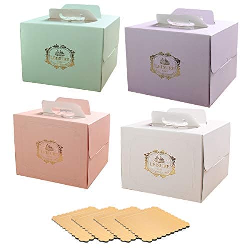 Chilly Gift Boxes, Four Different Color 11.5" Cake Boxes Set with Four 11" Squre Cake Mats with Handle, Cookies, Candy and Baby Gift Boxes for Christmas, Birthdays, Holidays, Weddings Etc.