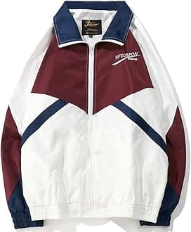 Retro Colorblocked Track Jacket Windbreaker Jacket Athletic Hip Hop Outdoor Windproof Coat