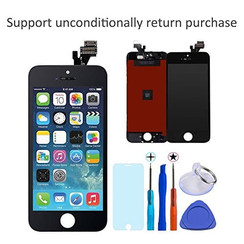 iPhone 5 LCD Touch Screen Digitizer Frame Assembly Full Set LCD Touch Screen Replacement and tools and Professional Glass Screen Protector for iPhone 5 (Black) 4.0 inches