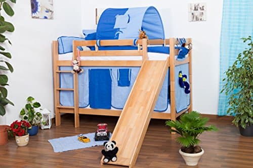 Bunk bed / Childrens bed Moritz, solid beech, incl. slide, convertible, clearly varnished, incl. slatted frame - 90 x 200 cm