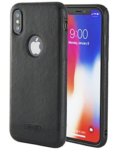 iPhone X Case, iPhone 10 Case, Obaska Leather Thin Slim Fit Cover Flexible Soft Shell [Support Wireless Charging] [Anti Scratch] [Shockproof] for Apple iPhone X/iPhone 10 = Black