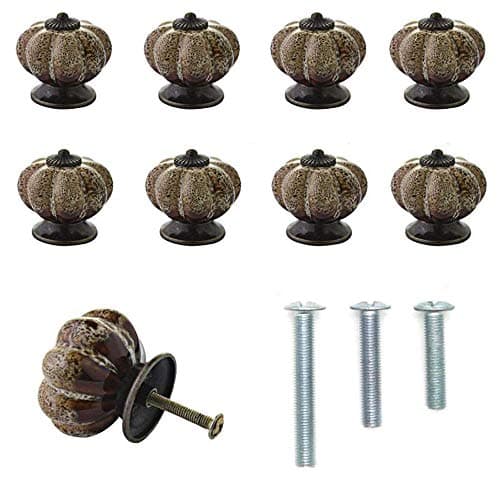 FINROS Pack of 8 New Version Ceramic Pumpkin Cabinet Knobs Cupboard Drawer Pull Handle/Great for Cupboard, Kitchen and Bathroom Cabinets, Shutters (White Leopard Grain)