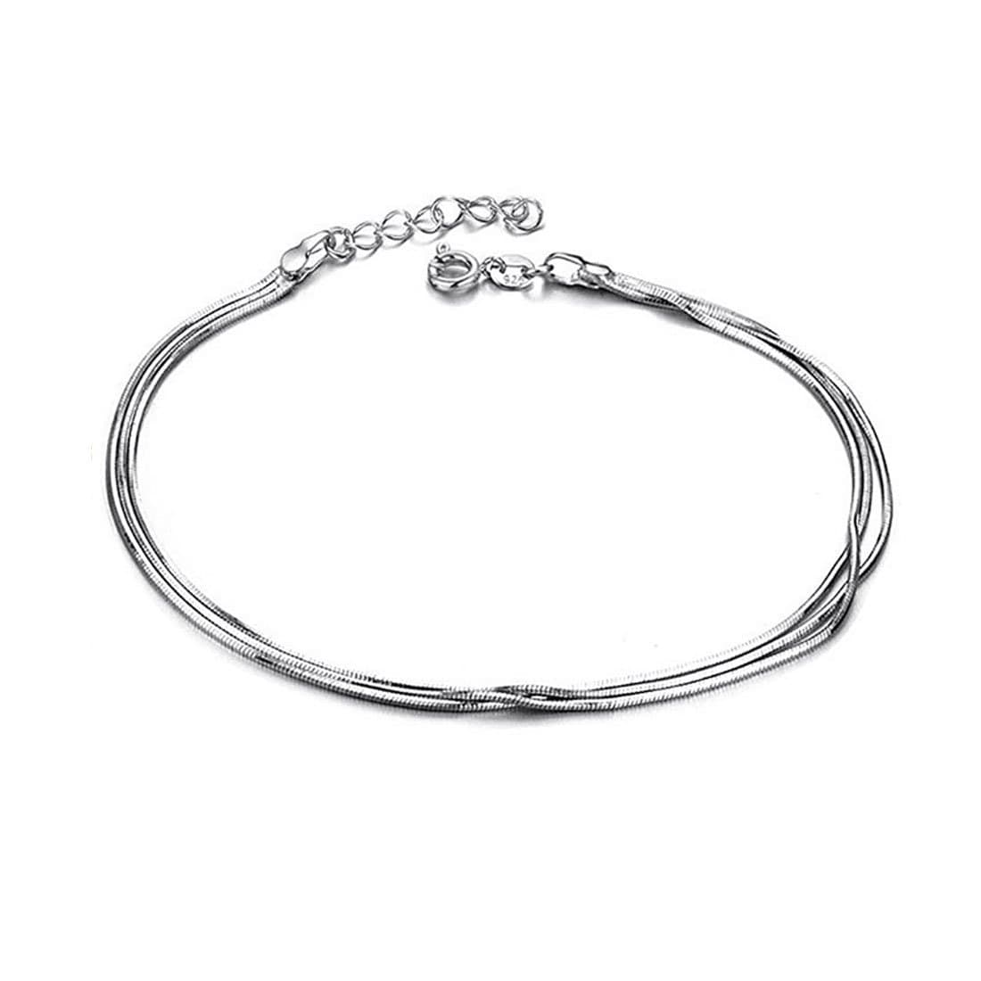 Multi Layer Chain Anklets with Small Beads 925 Sterling Silver Fashion Anklets for Woman