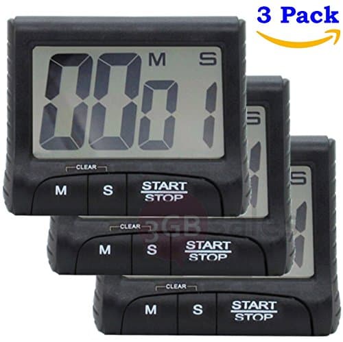 Easy to READ and USE Digital Timer: Large Display Loud, Alarm, Count Down/Up, for the Kitchen, Cooking, Classroom, Kids Time Out. Strong Magnet, Retractable Stand, Hanging Hook and Clip (3)
