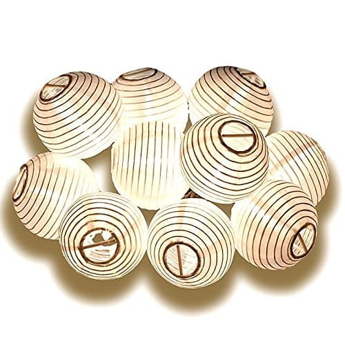 Chinese Lanterns, Mini Nylon Globes String Lights. Plug-in Expandable up to 162Ft / 150 Lights. White Set of 10 Bulbs (10.86Ft.)