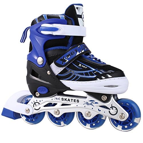 OUTCAMER Adjustable Inline Skates with Light Up Wheels Beginner Roller Fun Flashing Illuminating Roller Skates for Kids Boys and Girls - Available in Two Colors and Three Sizes.