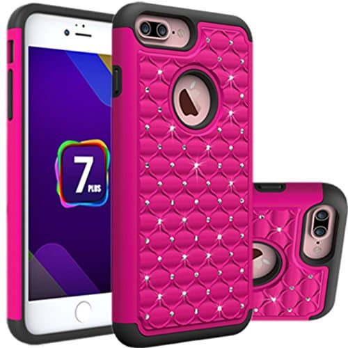 iPhone7 Plus case, iPhone 7plus bling case LENBOKEN(TM) Studded Rhinestone Crystal Dual Hybrid Protection Cases for Women Apple 5.5 Fashion Phone case (Hot Pink)