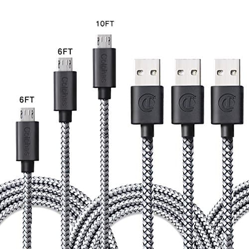Micro USB Cable, 6ft+10ft (3 pack) Double Side Extra Long Micro USB to USB 2.0 Cable, A Male to Micro B Sync and Charging Cord for Android/Samsung/HTC/Windows/MP3/Camera and More(Grey)