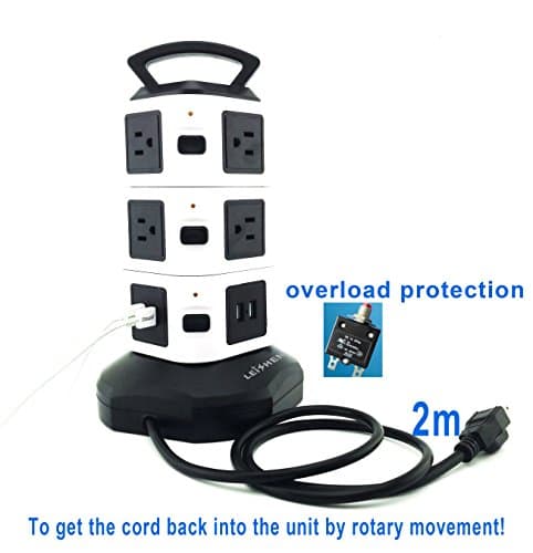 10a 3-Layer Electric Power Strip Universal Socket with charging usb ports for PC Laptops Mobile 16AWG 10 Outlet Plugs with 4 USB Slot 6.5ft UL Listed Cord Wire