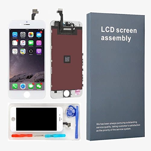 KAICEN LCD Touch Screen Replacement Display Digitizer Frame Assembly Full Set with Tools For iPhone 6 4.7 inches and Professional Glass Screen Protector (White)