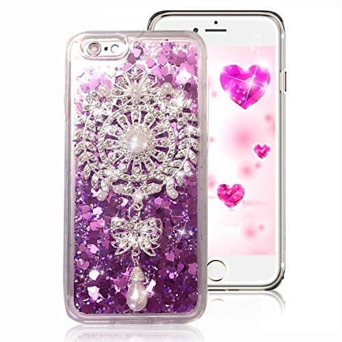 Rejected all traditions 3D Design Dynamic Float Liquid Glitter Diamond Sun Flower Shining Quicksand Transparent Hard Case Cover + Crystal Chain Pendant For iPhone 6/6S - Purple