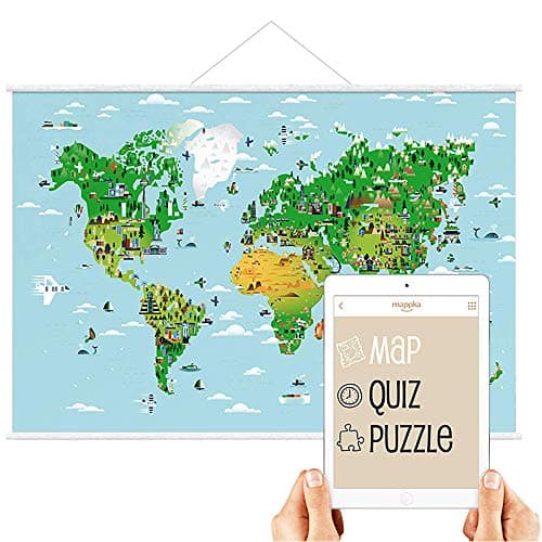 Mappka Interactive World Map Poster for Kids Augmented Reality Educational Smart Toy - Free app for iOS iPad & Android Tablet - (100 x 70 cm) (Plastic Strips)