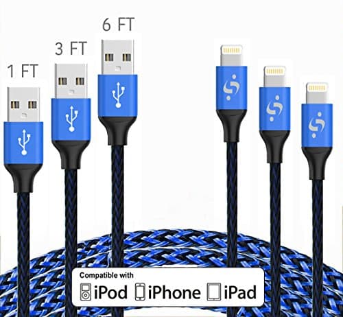 SyncTech Rubber/Fishnet Tangle-Free 1FT 3FT 6FT Lightning Cable Durable High-Speed Syncing/Charging for iPhone 7/6s/6/5/5s/SE/Plus iPad Mini/Air/Pro