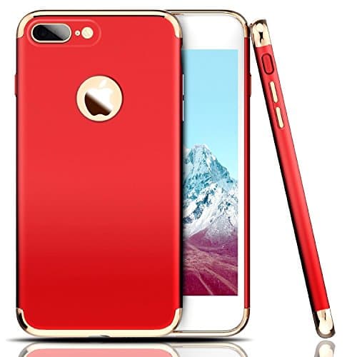 iPhone 7 Plus Case, Malinka 3 In 1 Ultra Thin and Slim Hard Case Coated Non Slip Matte Anti-Scratch Anti-fingerprint Shockproof Surface with Electroplate Frame for Apple iPhone 7 Plus (5.5")- Red