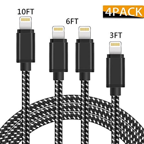 [4 Pack] Lightning cable, [3FT 6FT 6FT 10FT] Durable Nylon Braided Lightning Cord, Data Syncing and Charging Cable Compatible with iPhone X/8/8Plus/7/7 Plus/6/6Plus/6S Plus/5/5s,iPad,iPod