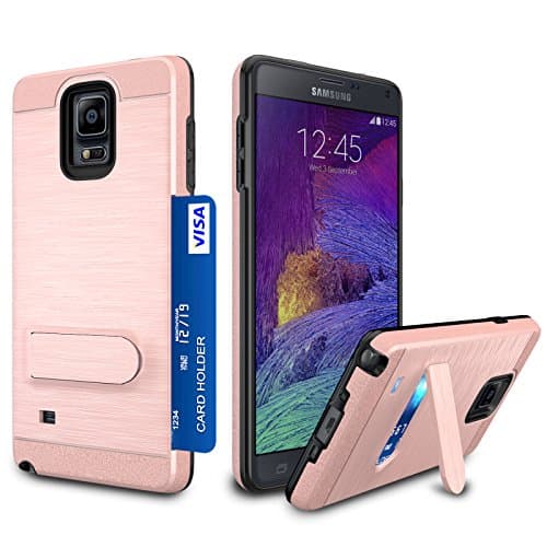 Galaxy Note 4 Case, Zectoo Galaxy Note 4 Wallet case Heavy Duty [Card Pocket] Anti Scratch Dual Layer Kickstand Shockproof Bumper Protective Hybrid Card Case Cover for Samsung Galaxy Note 4 Rose Gold