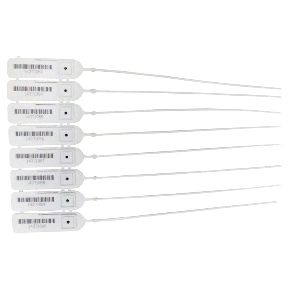 White Pull-Tight Barcode Security Seals 8'', 100 Seals