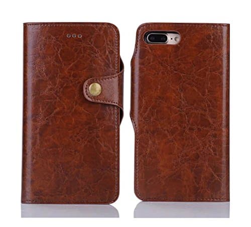 iPhone 7 Plus Case, iPhone 8 Plus Case, Awinning [Kickstand] Superior quality PU leather Magnetic Flip detachable wallet case with 4 Card Slots Cover for iPhone 7/8 Plus 5.5 inch (Brown)