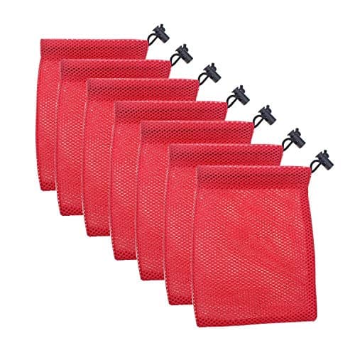 Mesh Stuff Sack Thicken Mesh Drawstring Laundry Bag Nylon Mesh Storage Ditty Bag Collecting Sports Equipment Bag for Travel & Outdoor Activity,Rinsing Beach Toys Seashell Pack of 7,Red