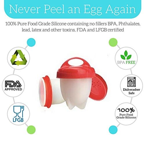 Egglettes Egg Cooker Hard Boiled Eggs without the shell Non-Stick Silicone Egg Boiler Mold FDA Approved, BPA Free, As seen on TV (6Pack)