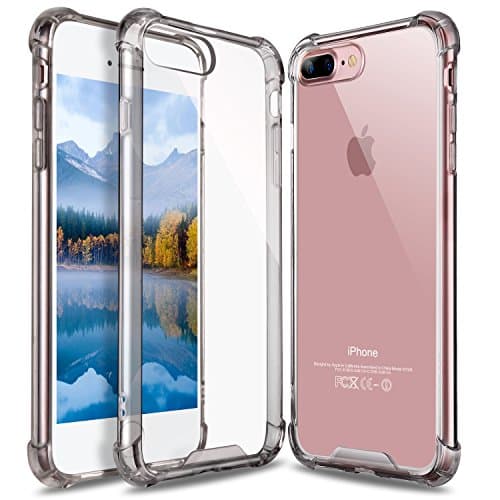 iPhone 7 Plus Case, iPhone 8 Plus Case, GeekZone Crystal Clear Case Hard Back Panel TPU Bumper Drop Protection Shock Absorption Technology Case for iPhone 7 Plus/iPhone 8 Plus (Gray)