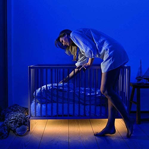 Under Bed Light, Motion Activated Bed Light, USB/ Battery Powered - Flexible LED Strip Motion Sensor Night Light for Baby, Crib, Bedside, Stairs, Cabinet, Bedroom (Warm Soft Glow, 3.3FT)