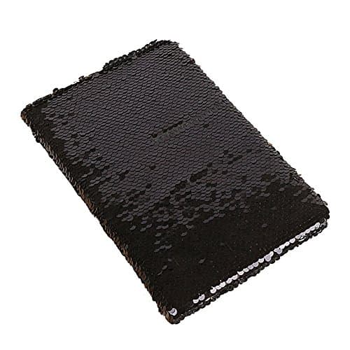 Magic Sequin Journal Reversible Sequin Office Notebook Mermaid Notepad School Diary for Girls Adults Festival Birthday Valentine's Day Gifts (Black/Silver)