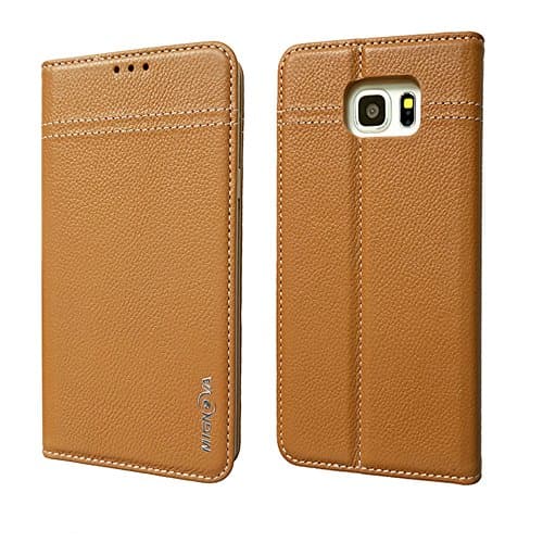 Galaxy Note 5 Case, Gebei Galaxy Note 5 Wallet Case Premium Genuine Leather Case (Card Holder) with Stand Flip for Samsung Galaxy Note 5 (Brown)