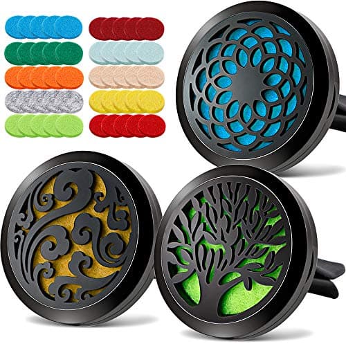 3PCS Aromatherapy Essential Oil Car Diffuser Stainless Steel Black Diffuser Locket with 50 Refill Pads