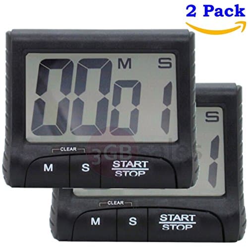 Easy to READ and USE Digital Timer: Large Display Loud, Alarm, Count Down / Up, for the Kitchen, Cooking, Classroom, Kids Time Out. Strong Magnet, Retractable Stand, Hanging Hook and Clip (2)