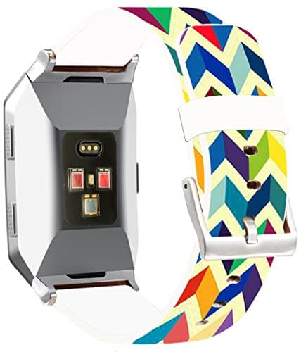 Bands Replacement for Fitbit Ionic - ENDIY Compatible Leather Strap for Fitbit Ionic Small & Large Silver Women Men - Candy Rainbow Colorful Print Girly Design