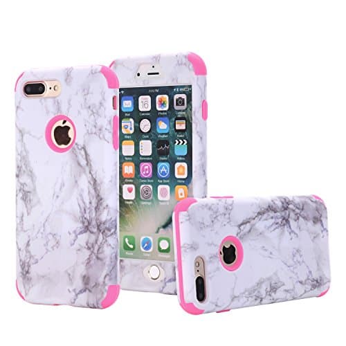 iPhone 8 Plus Case, iPhone 7 Plus Case, KMISS Marble Pattern [Drop Protection] Hybrid Heavy Duty Three Layer Shockproof Full-Body Protective Defender Case for Apple iPhone 7/8 Plus 5.5 inch (Pink)
