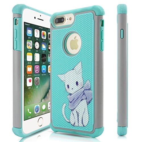 iPhone 7 Plus Case 5.5''(2016) 7 Plus Cover UBetterM [Shock Absorbing] Heavy Duty Hybrid Impact Defender Slim Rugged Cover Shell Plastic Outer Rubber Silicone Inner (Cute Cat)