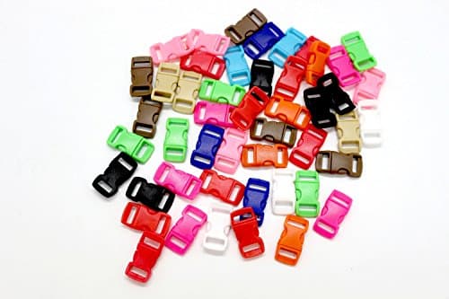 JustThread Flat Side Plastic Buckles - 3/8 5/8 3/4 1 1.25 1.5 2 inch - Multi-Color, Black - Bulk Value Packs - Suitable for Crafts & DIY (3/8 inch (pack of 100), Multi-Color)