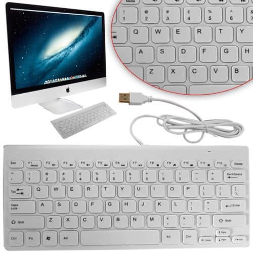 Mini Slim 78 Key USB Wired Compact Thin Keyboard for Desktop Laptop Mac PC WHITE By MyCamBay