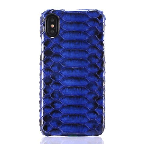 iPhone X 5.8" Python Skin Genuine Leather Case, CHEETOP Premium Personality Cool Real Leather Durable Back Cover with Natural Python Scales for Apple iPhone X 5.8 Inch (Blue)