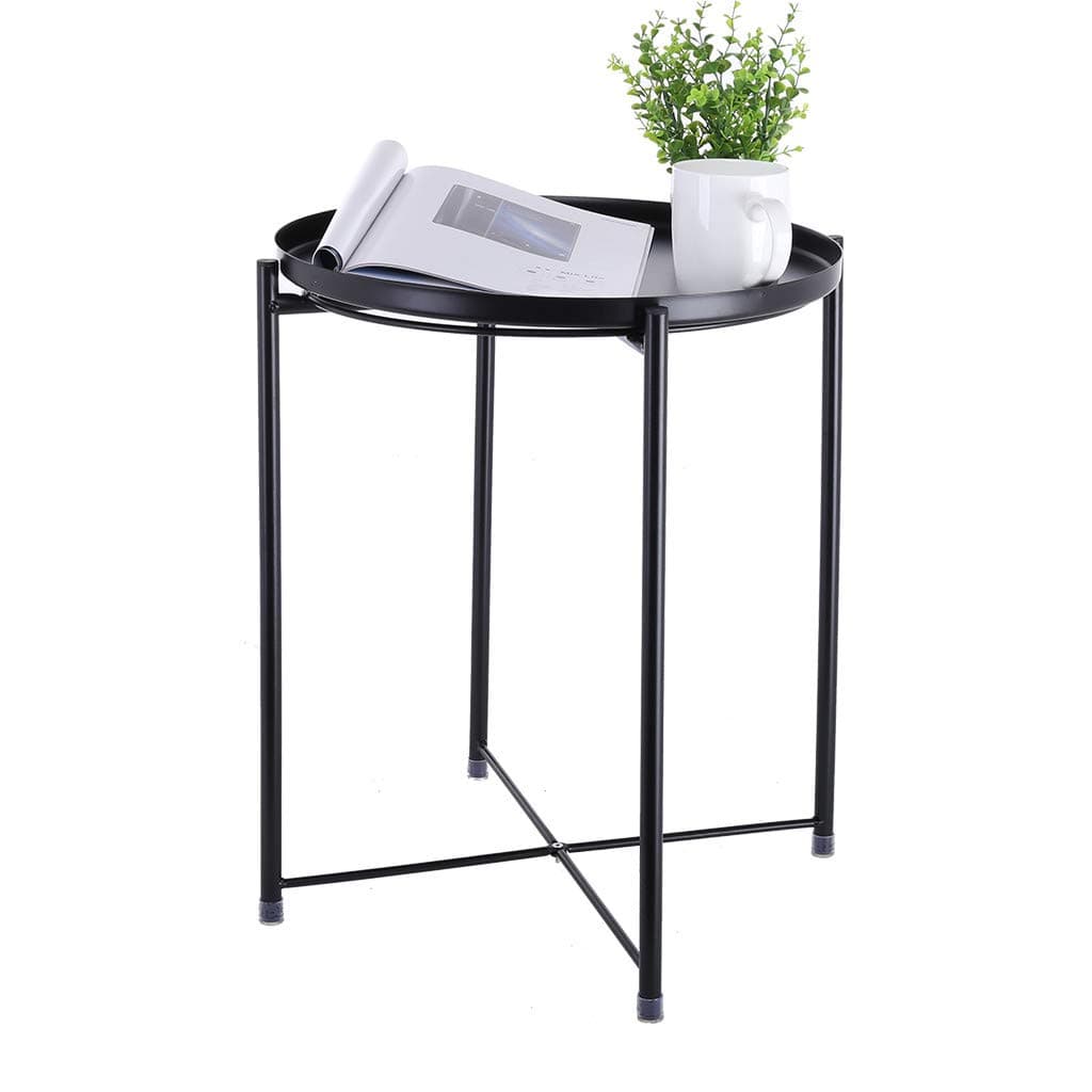 Lataw Simple Style Small Round Table Coffee Table Side Table. Tray Metal End Table, Sofa Table (Black)