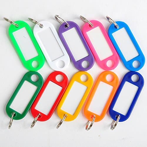 KADLONG Plastic Key ID Label Tags Split Ring Keyring in Red,Blue,Green and Yellow 12PCS