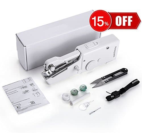 Sewing Machine, Portable Mini Handheld Sewing Machine, Quick Stitch Tool for Self, Designed Handkerchiefs, Aprons, Pillowcases - White