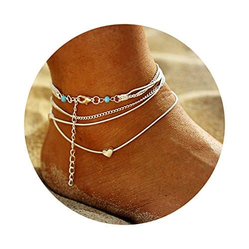 17KM Starfish Turtle Anklets Multi Layered Turquoise Stone Shell Boho Beach Sliver Charm Anklet for Women