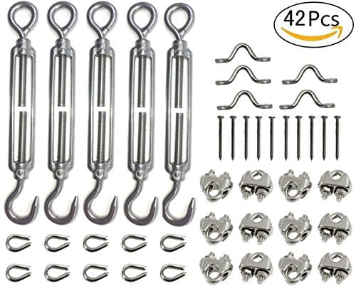 Senmit Globe String Light Hanging Kit,5-Pcs Turnbuckle(Eye&amp;Hook, M6), 10-Pcs Thimble(M3) , 5-Pcs Pad Eye Straps, 12-Pcs Cable Clip Clamp (M3) , 10-Pcs Screws