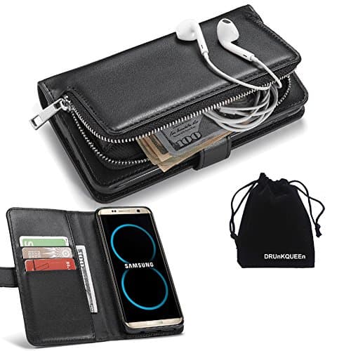 S8 Plus Case, Galaxy S8 Plus Case, DRUnKQUEEn Premium Slim Wallet Zipper Clutch Leather Credit Card Holder Purse Flip Removable Case Detachable Magnetic Back Cover for Samsung Galaxy S8Plus - Black