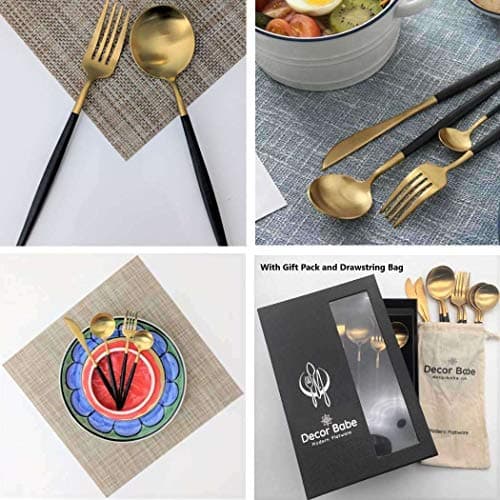 Flatware set Decor Babe, gold silverware set, black silverware set, Black and Gold Flatware set, black flatware, gold flatware, Modern Cutlery, gold cutlery set, Tableware, black and gold silverware