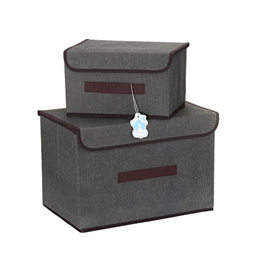 Larger&amp;Small Multifunction Foldable Polyester Non Woven Storage Containers,Convenient Cubes Basket Storage Bin with Lid for Clothing,sock,underwear,Toys,Books,Art,Craft supplies ect (Gray)