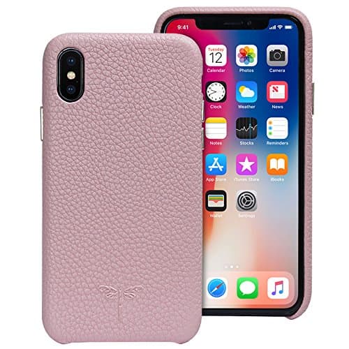 iPhone X Case Leather, iPhone X case [Support Wireless Charging] YUNCE Premium Genuine Cow Leather with New Slim Design Hard Case Cover Fit for Apple iPhone X/iPhone 10 - Pink